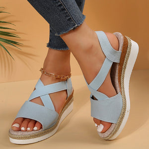 Wedge Sandals For Women Cross-strap Platform Gladiator Hemp Heel Shoes Summer - PUREFASHION