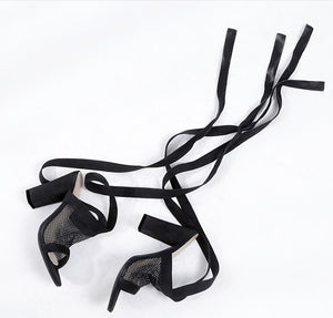 Women Sandals Bandage Flock Cross Strap Lace Up High Heels Sandal - PUREFASHION