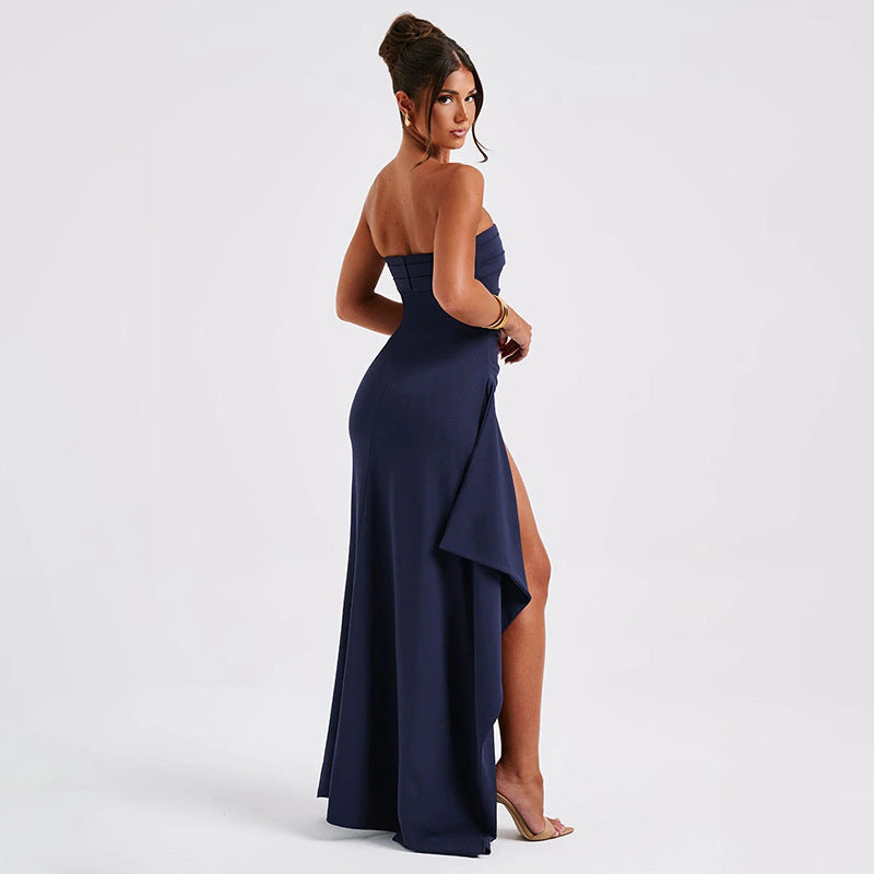 Elegant Pleats Strapless Dress - PUREFASHION