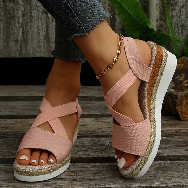 Wedge Sandals For Women Cross-strap Platform Gladiator Hemp Heel Shoes Summer - PUREFASHION