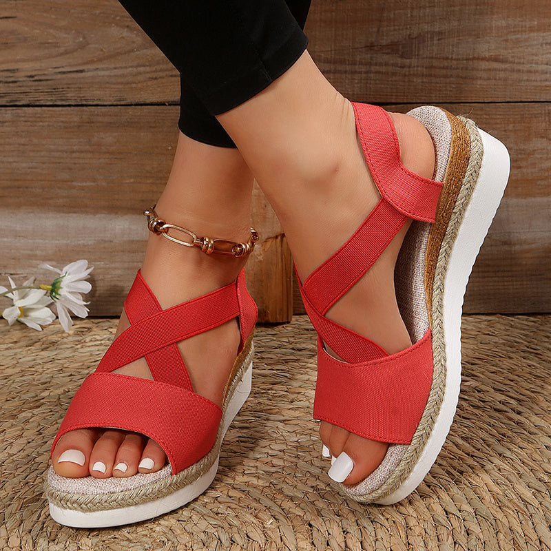 Wedge Sandals For Women Cross-strap Platform Gladiator Hemp Heel Shoes Summer - PUREFASHION