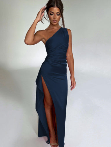 Silk Allure One-Shoulder Dress - PUREFASHION