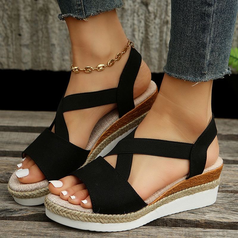 Wedge Sandals For Women Cross-strap Platform Gladiator Hemp Heel Shoes Summer - PUREFASHION