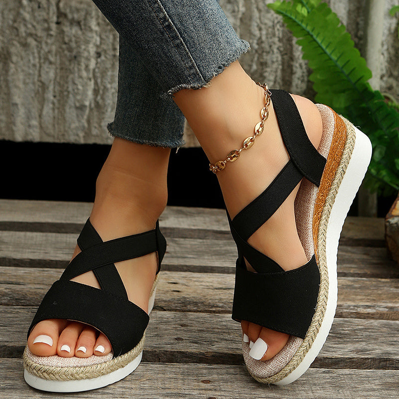 Wedge Sandals For Women Cross-strap Platform Gladiator Hemp Heel Shoes Summer - PUREFASHION