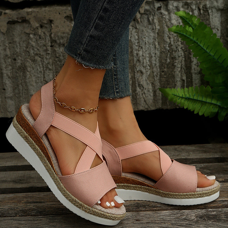 Wedge Sandals For Women Cross-strap Platform Gladiator Hemp Heel Shoes Summer - PUREFASHION